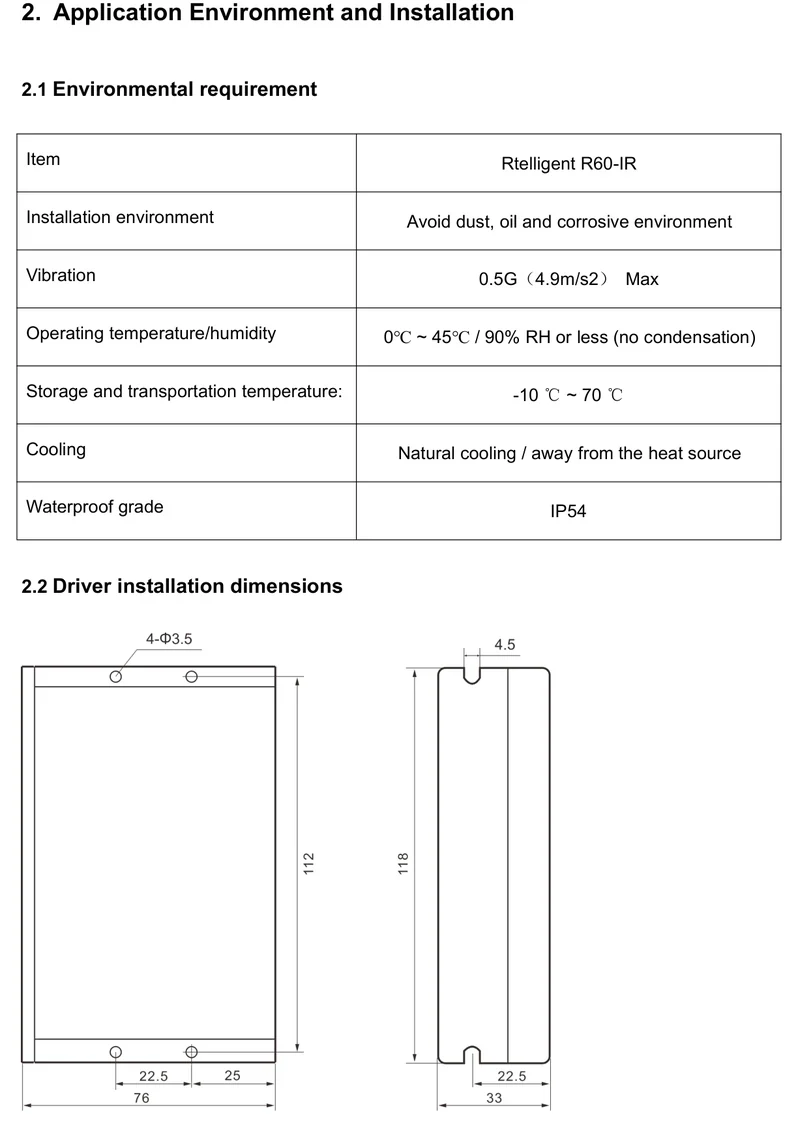Switching Stepper Driver Series R60IR installation dimensions