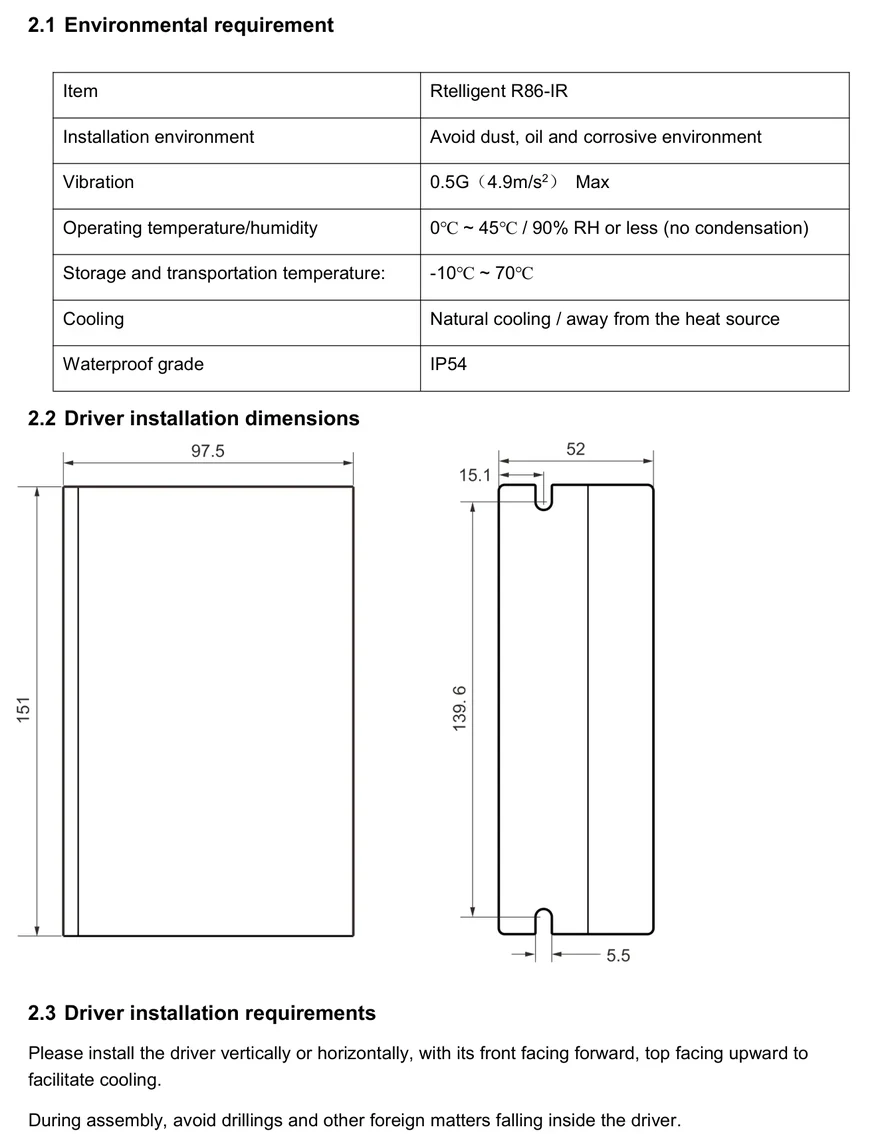 Switching Stepper Driver Series R86IR installation dimensions